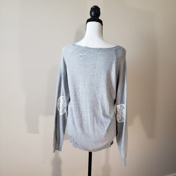 Brixon Ivy Fierro Women's Large Lace Elbow Patch Gray Crew Neck Sweater NWT - Picture 3 of 7